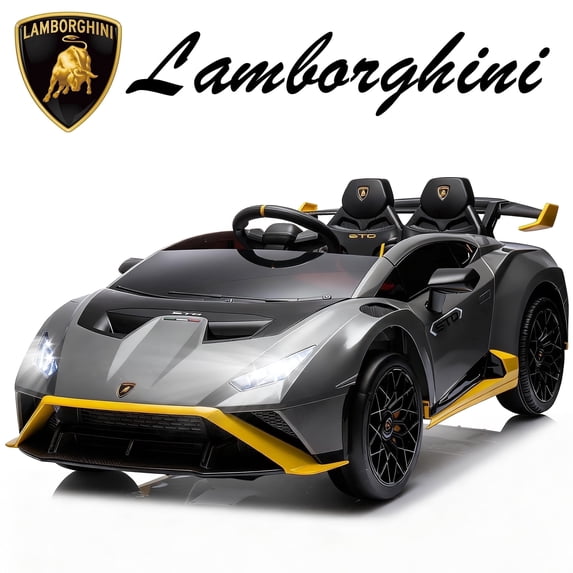 Lamborghini 24V Kids Electric Car, Licensed Huracan Sto Battery Powered Ride On Car with 4 Wheels Spring Suspension for Age 3-8, Remote Control Ride On Toys Speeds 1.86-5.59 MPH, LED Lights, Gray