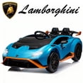 thumbnail image 1 of Lamborghini 24V Kids Electric Car, Licensed Huracan Sto Battery Powered Ride On Car with 4 Wheels Spring Suspension for Age 3-8, Remote Control Ride On Toys Speeds 1.86-5.59 MPH, LED Lights, Blue, 1 of 7