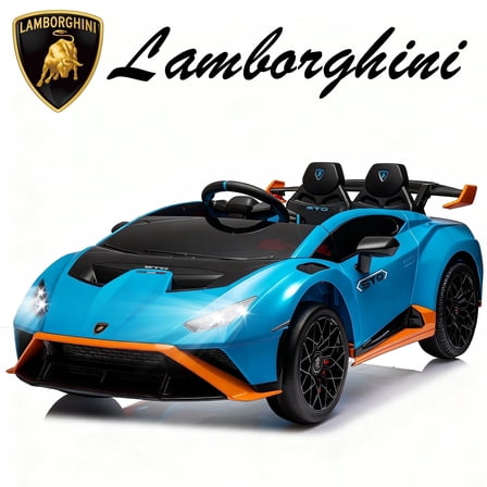 Lamborghini 24V Kids Electric Car, Licensed Huracan Sto Battery Powered Ride On Car with 4 Wheels Spring Suspension for Age 3-8, Remote Control Ride On Toys Speeds 1.86-5.59 MPH, LED Lights, Blue