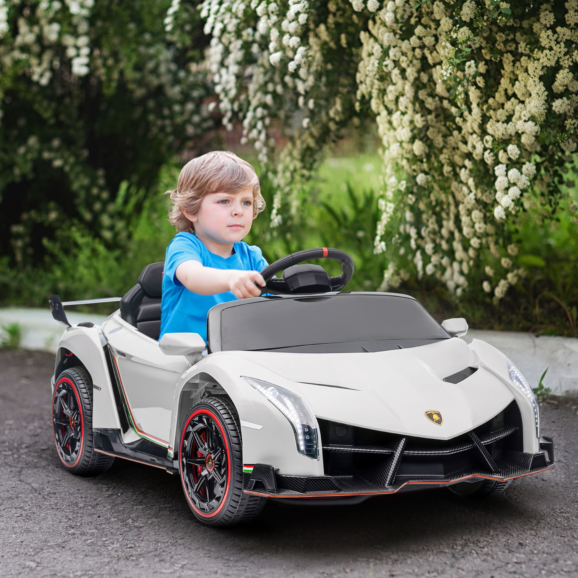 White 12V Lamborghini Veneno Kids Ride-On Car with Remote Control