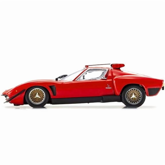 Lamborghini Miura SVR Accents & Gold Wheels 1 by 43 Scale Diecast Model Car, Red with Black