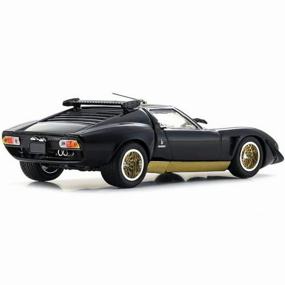 Lamborghini Miura SVR Accents & Wheels 1 by 43 Scale Diecast Model Car, Black with Gold