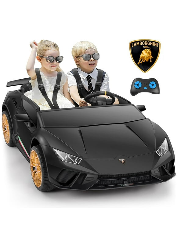 Lamborghini Powered Ride on Car Real 2 Seater, 12V Electric Car for Kids with Parent Remote, Maximum 4.0mph Ride on Toys,Black