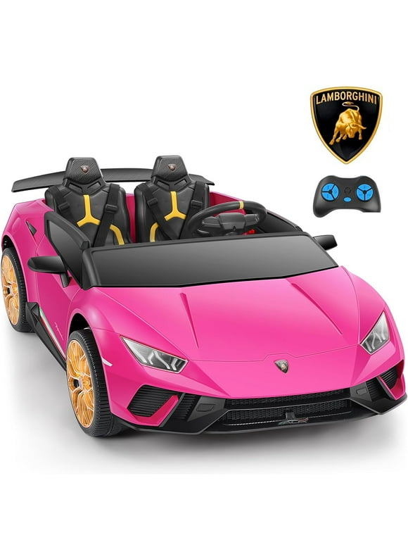 Lamborghini Powered Ride on Cars, 12V Electric Vehicle Real 2 Seater with Parent Remote, Maximum 4.0mph Ride on Toys for 3-8 Years Kids,Pink