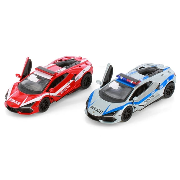 Lamborghini Revuelto Police/Firefighter Edition, 2-Pack - Kinsmart 5459DPR - 1/38 Scale Diecast Model Car