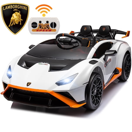 24 Volt Powered Ride on Car, Lamborghini Huracan Sto Ride on Toy with Remote Control, Kids Car Electric Vehicles with Bluetooth Music, LED Light, USB Port, Drift Feature, 360° Spins, White