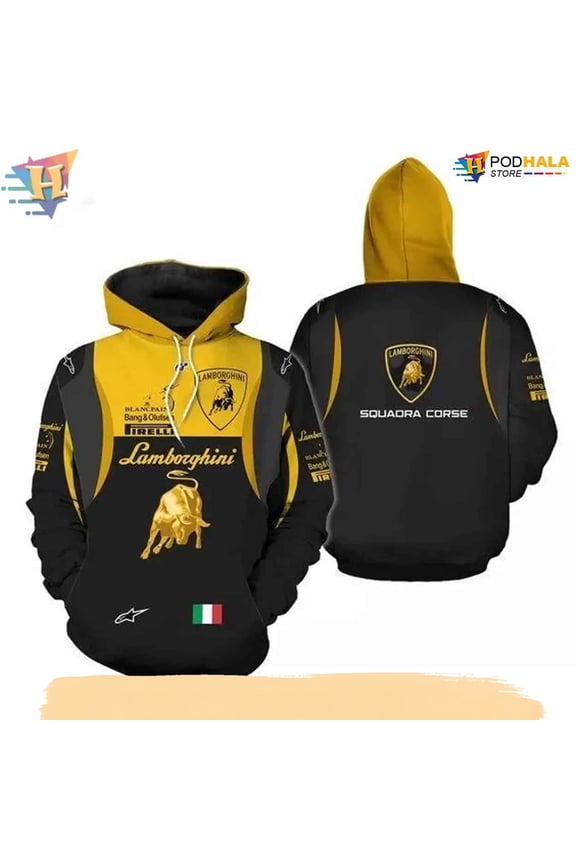 Lamborghini Squadra Corse 3D Hoodie, Stylish Racing Team Fan Apparel