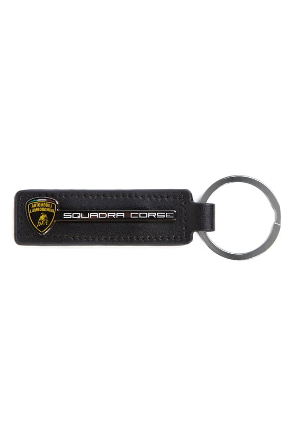 Lamborghini Squadra Corse Leather Keyring Black
