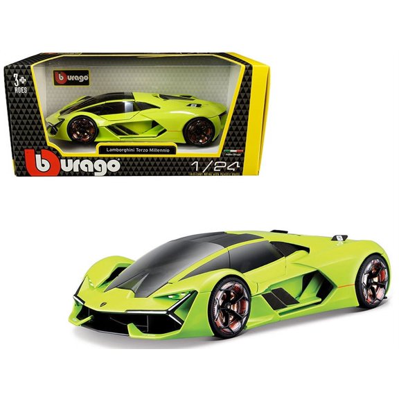 Lamborghini Terzo Millennio Lime Green with Black Top and Carbon Accents 1/24 Diecast Model Car by Bburago