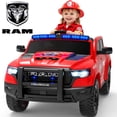 thumbnail image 1 of RAM 1500 Ride on Truck Cars, 12V Powered Ride on Toys with Remote Control, 4 Wheel Suspension Electric Cars for 3-5 Yrs Boy Girl W/Key Switch, Safety Belt, Music, Bluetooth, LED, Red Fire Truck, 1 of 9