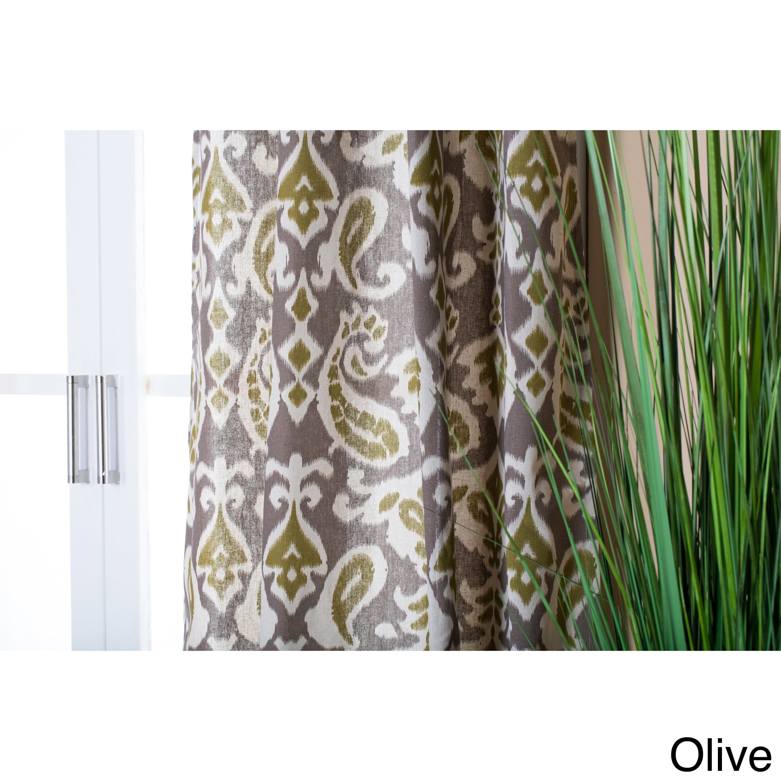 Olive Ikat Linen and Polyester Grommet Window Panel