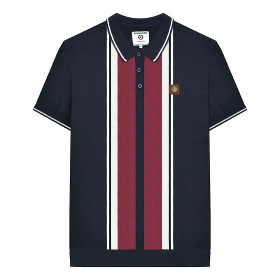 Lambretta Mens Greco Striped Knitted Short-Sleeved Polo Shirt