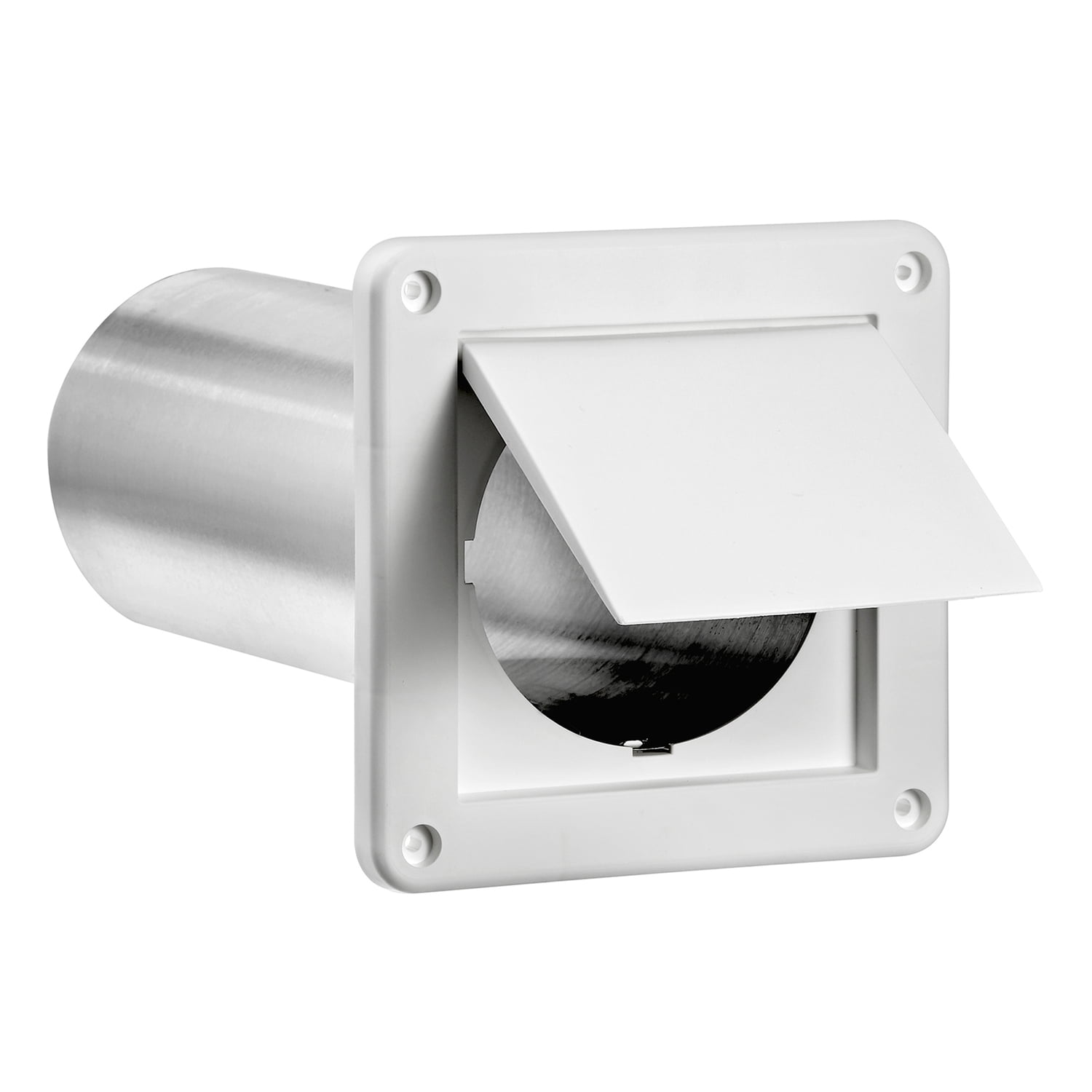 Lambro 4-In. Plastic Wall Exhaust Dryer Vent with Single Flap and 11-in. Pipe, White, 1422WTP-R 1422WTP-R