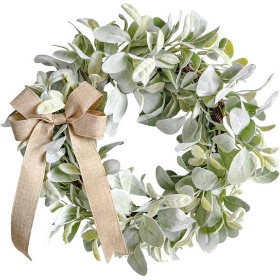 Lambs Ear Garland, 18 Inch Spring Summer Decoration Artificial Lambs Ear Wreath, Hanging Olive Bunch for Front Door, Farmhouse Wall, Window or Wedding Decoration