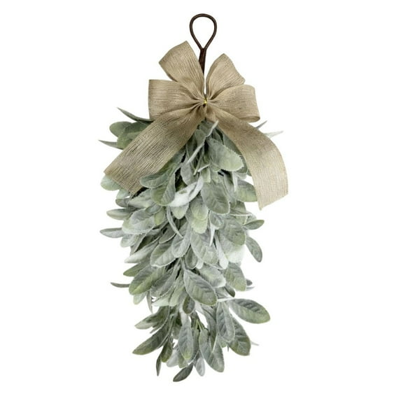 Lambs Ear Garland, 24 Inch Spring Summer Decoration Artificial Lambs Ear Wreath, Hanging Olive Bunch for Front Door, Farmhouse Wall, Window or Wedding Decoration
