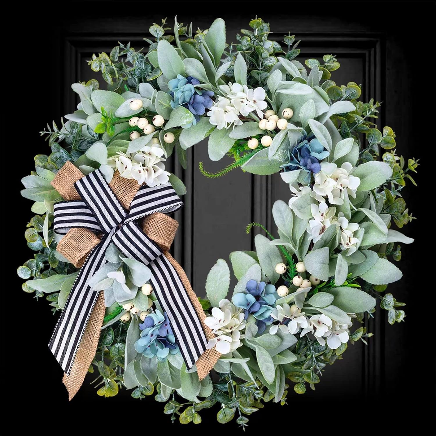 Lambs Ear Wreaths for Front Door Year Round, 20" Summer Spring Wreath ...