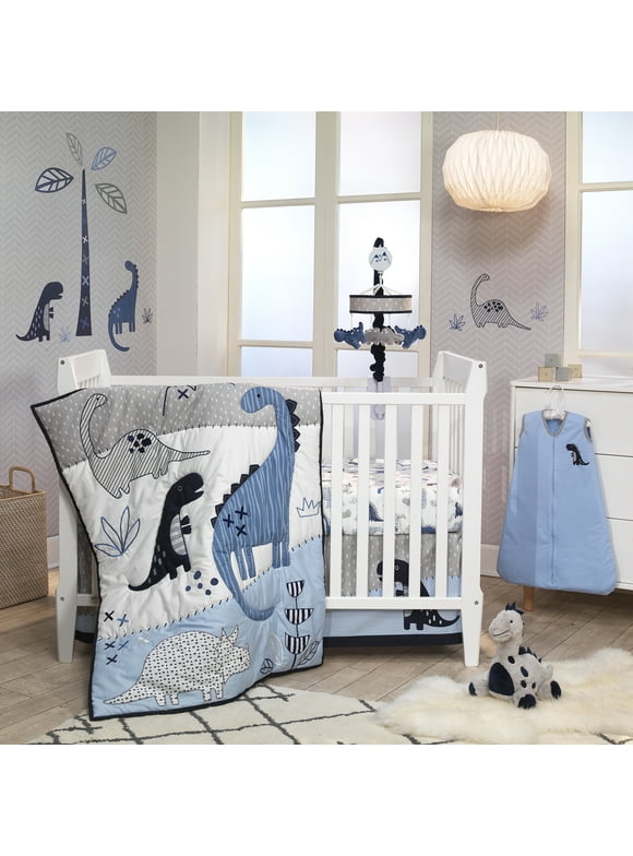 Lambs & Ivy Baby Dino Blue/White Dinosaur Nursery 6-Piece Crib Bedding Set