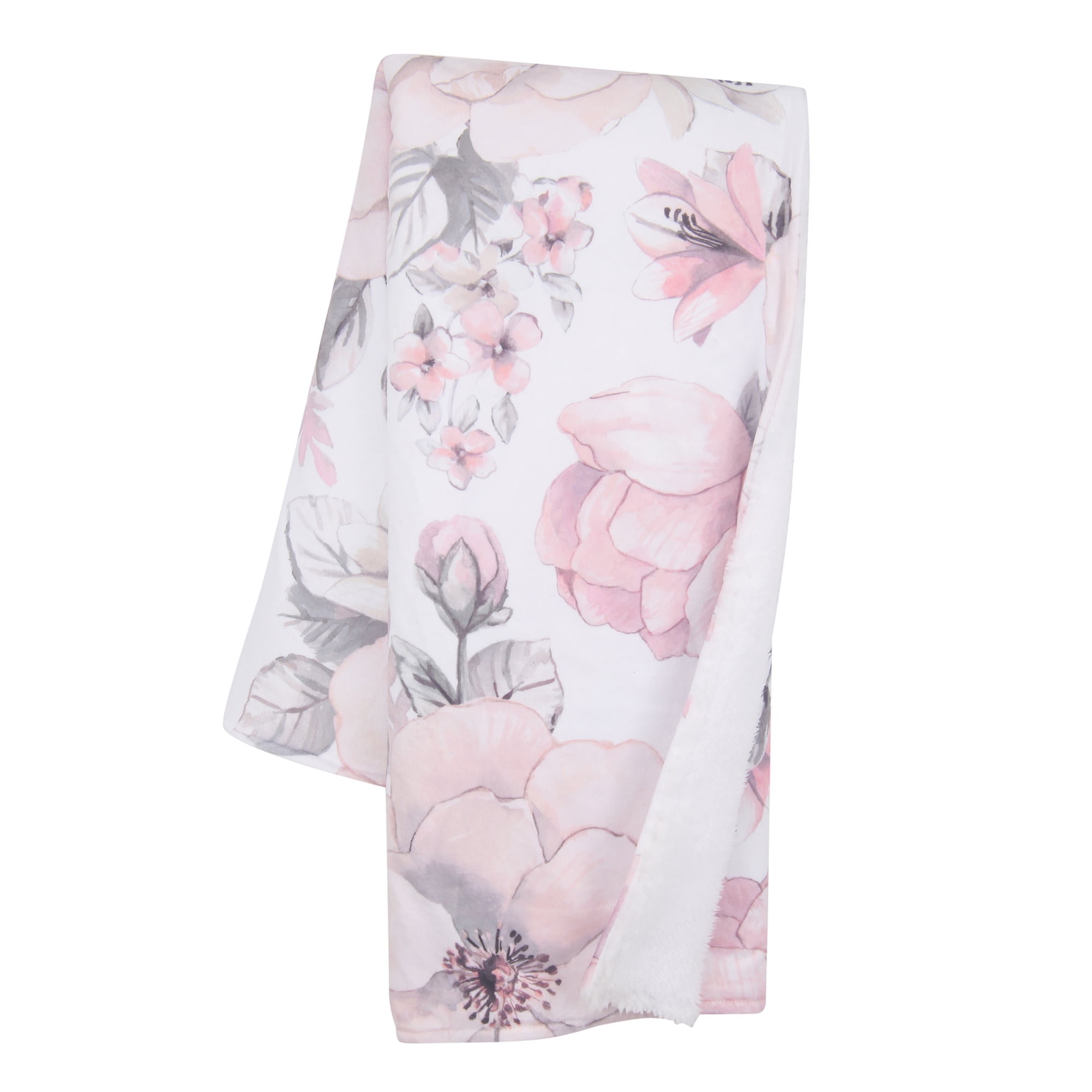 Lambs & Ivy Botanical Baby Watercolor Floral Pink Fleece Baby Blanket ...