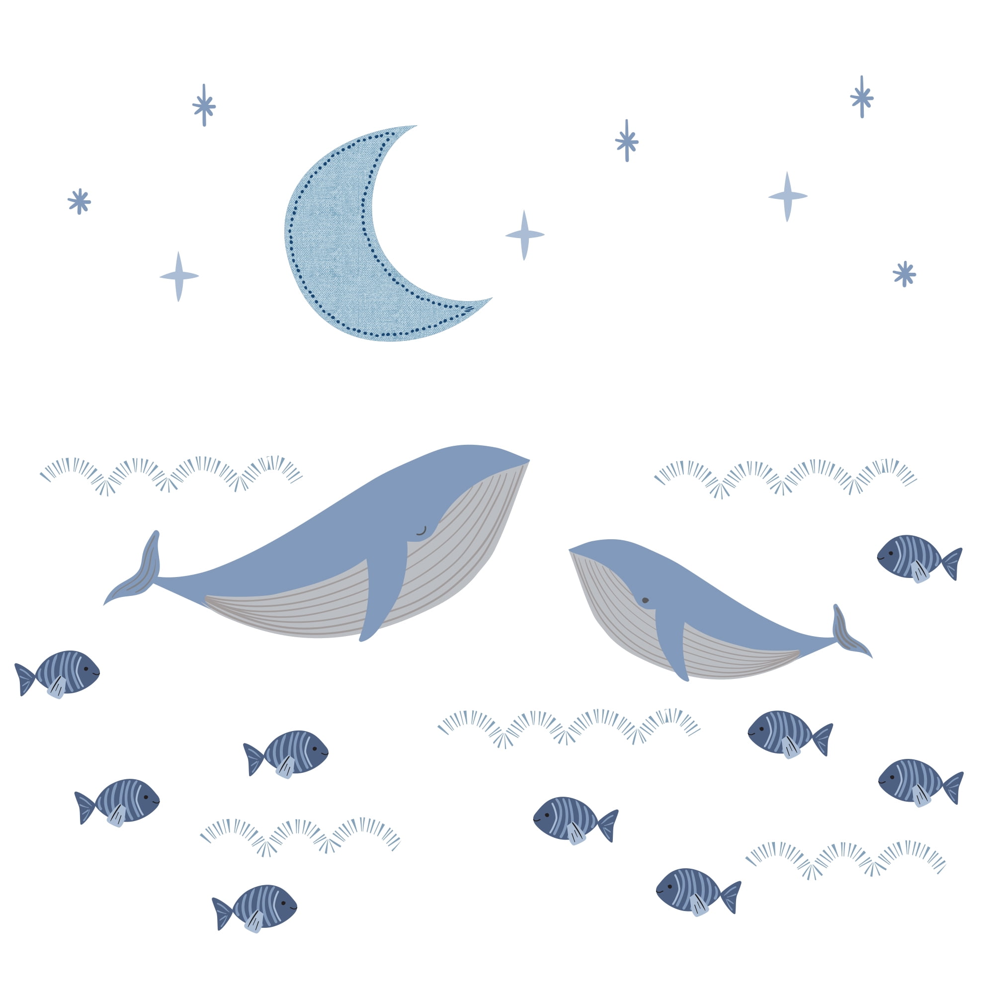 Blue Whale and Fish Underwater Nursery Wall Decals