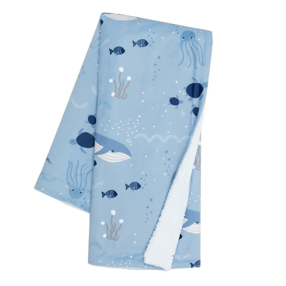 Lambs & Ivy Bubbles & Squirt Blue Ocean/Aquatic Whale Soft Fleece Baby Blanket