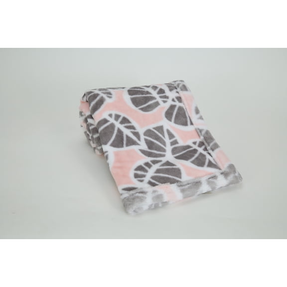 Lambs & Ivy Calypso Pink/Gray Koala Leaf Print Luxury Coral Fleece Baby Blanket