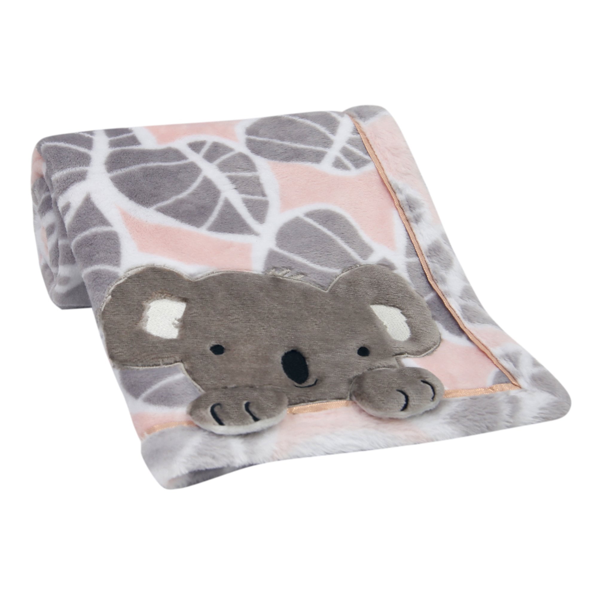 Lambs Ivy Calypso Pink Gray Koala Leaf Print Luxury Coral Fleece Baby Blanket Walmart