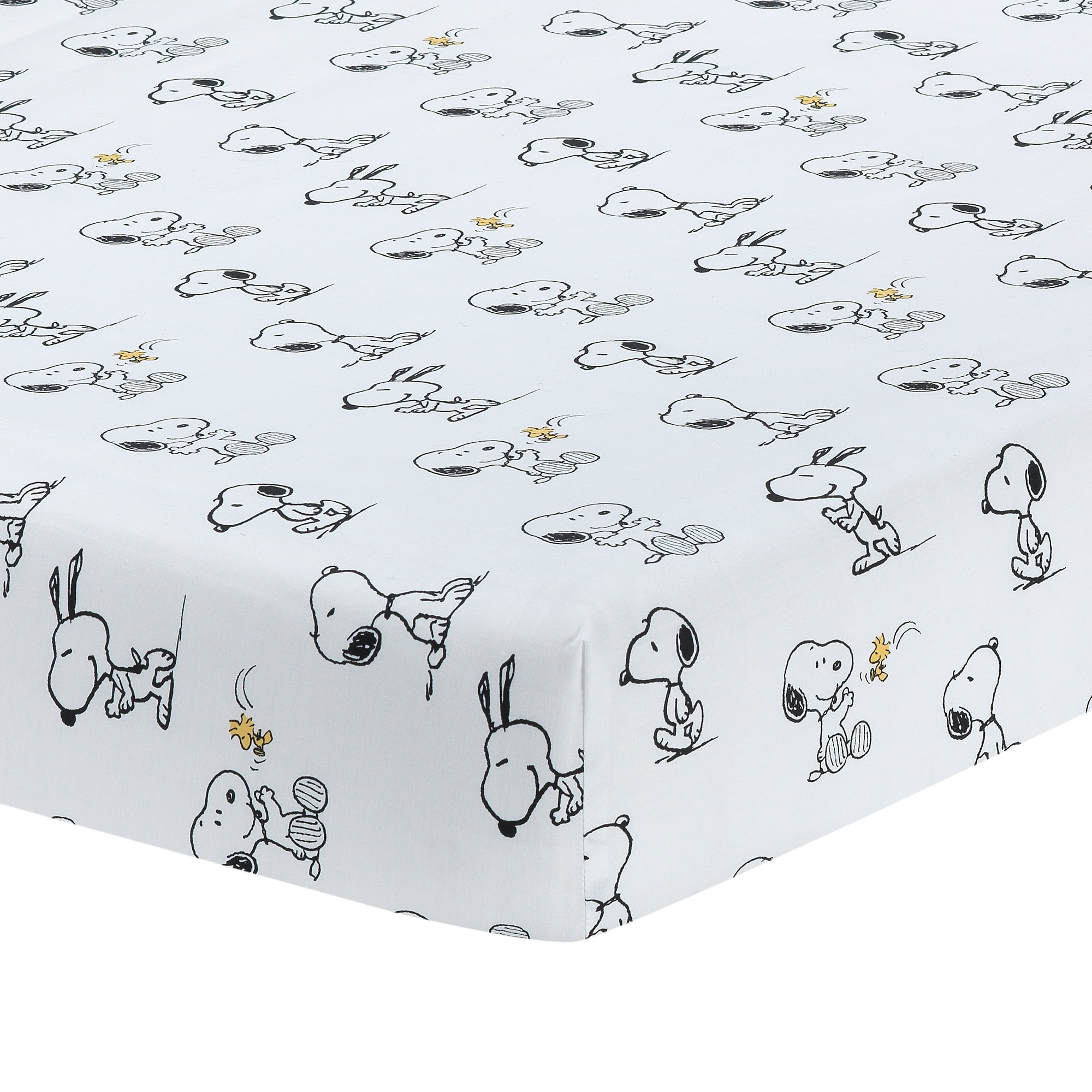White Cotton Toddler Unisex Snoopy Print Fitted Crib Sheet