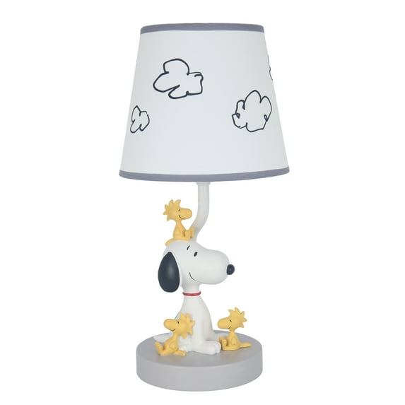 Lambs & Ivy Classic Snoopy & Friends White/Gray Nursery Lamp with Shade & Bulb