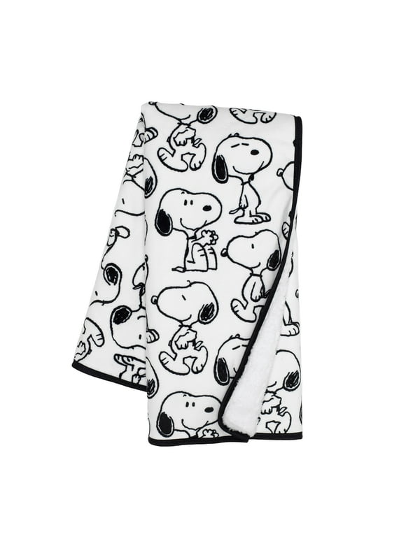 Lambs & Ivy Classic Snoopy Minky and Faux Shearling Baby Blanket - White/Black