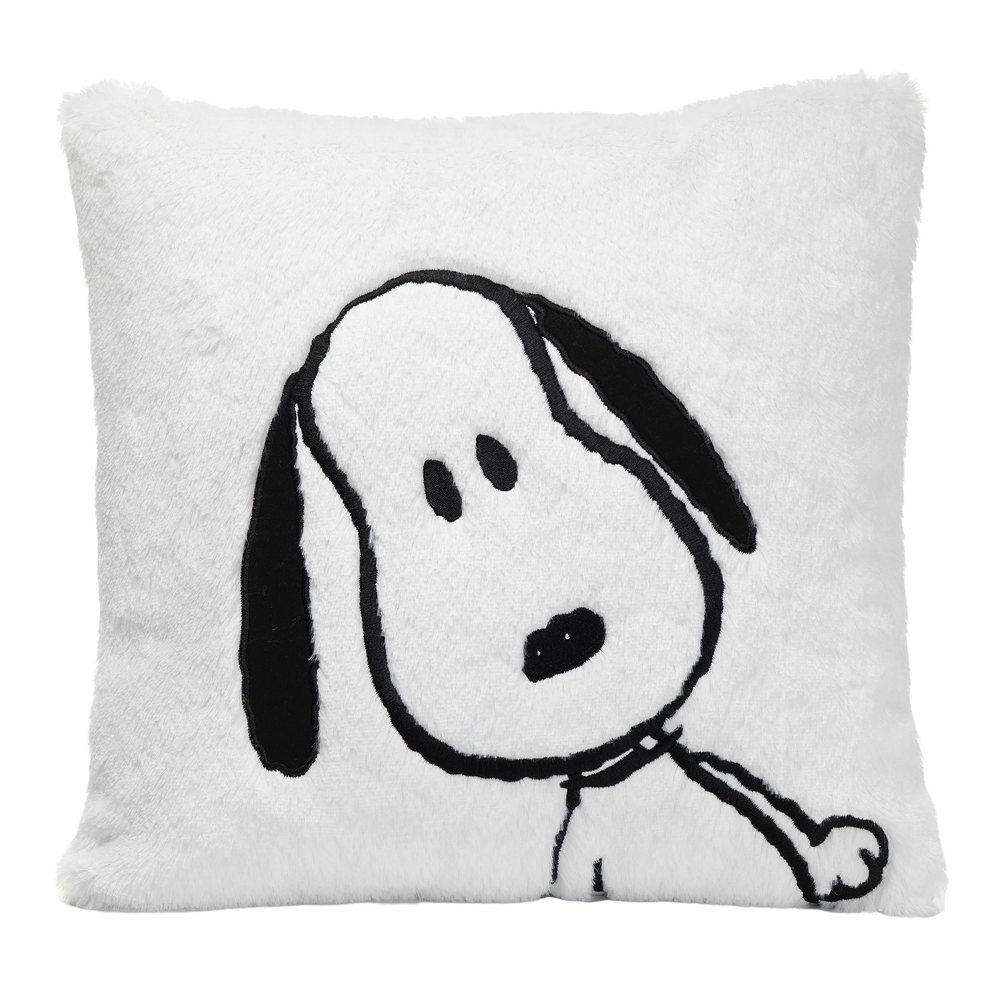 White and Black Embroidered Snoopy Nursery Throw Pillow