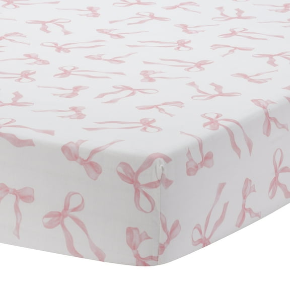 Lambs & Ivy Coquette Bows Aesthetic Pink Cotton Baby Fitted Crib/Toddler Sheet