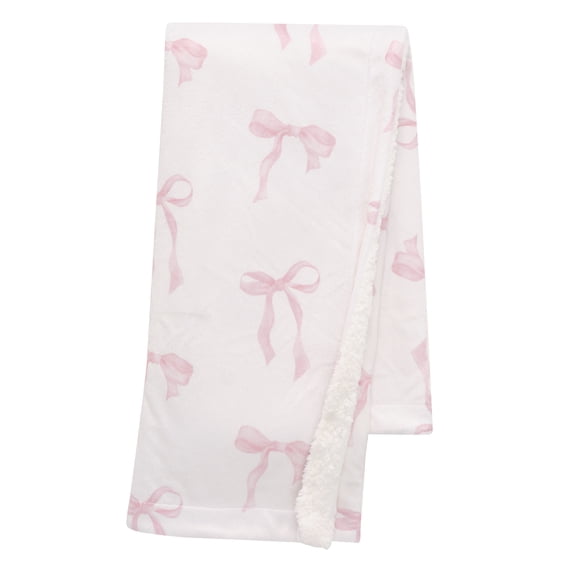 Lambs & Ivy Coquette Floral Pink Bows Aesthetic Warm Fleece Baby Blanket