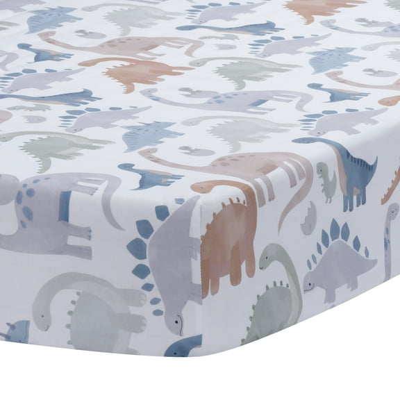 Lambs & Ivy Dino-Might 100% Cotton Dinosaur Baby/Toddler Fitted Crib Sheet