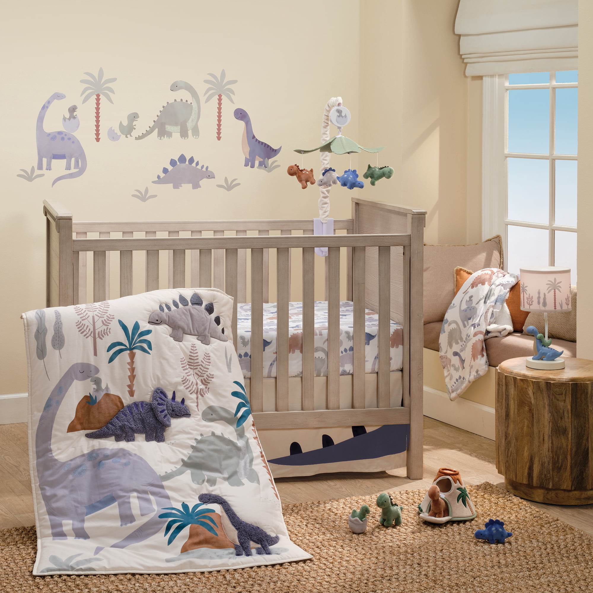 Lambs & Ivy Dino-Might 3-Piece Blue/Gray Dinosaur Nursery Baby Crib