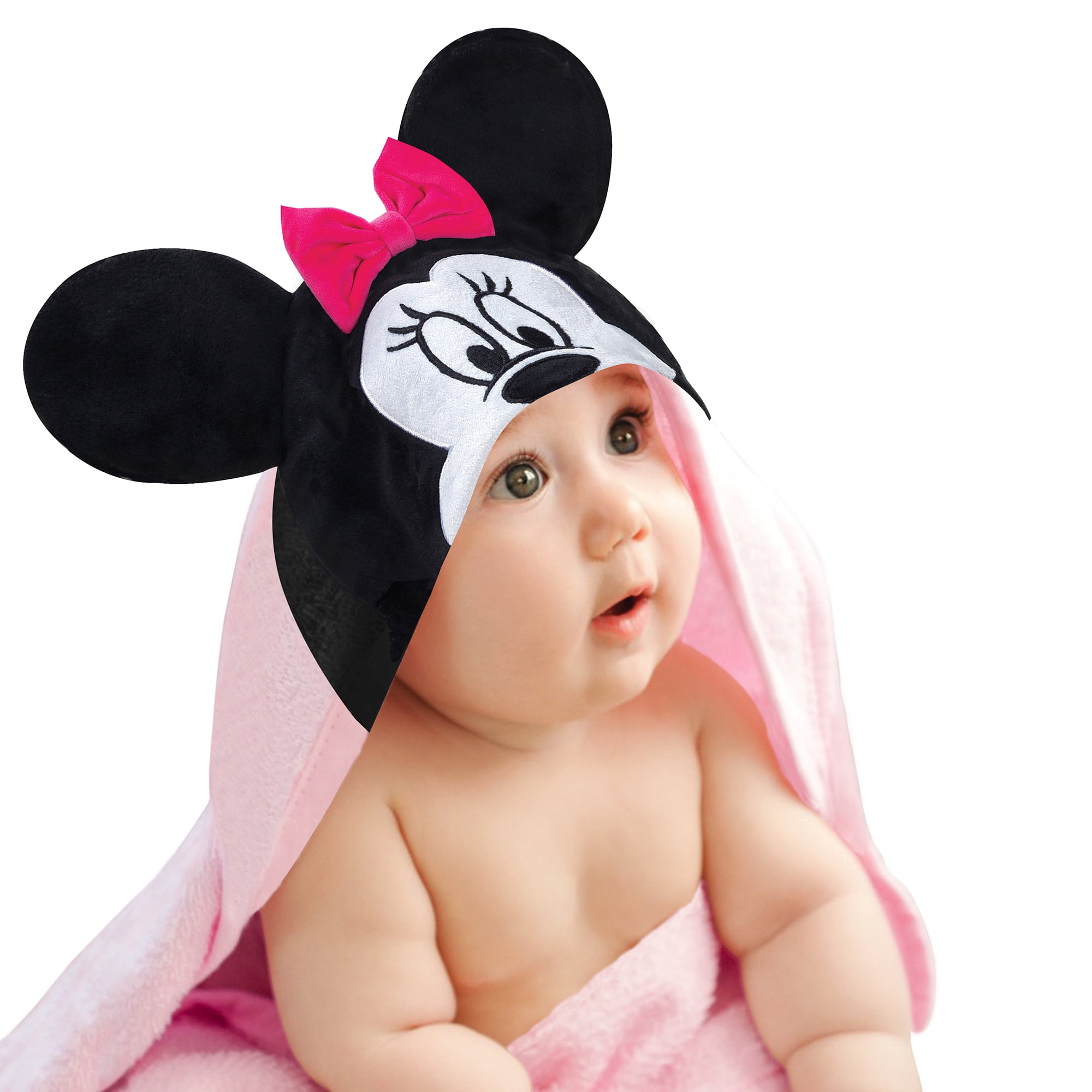 Pink Cotton Hooded Baby Bath Towel with Minnie Mouse Design