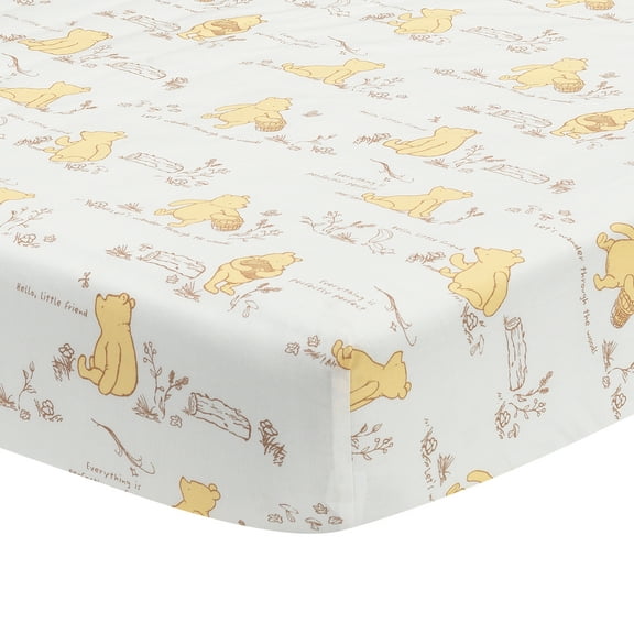 Lambs & Ivy Disney Baby Storytime Pooh 100% Cotton Fitted Crib Sheet - White
