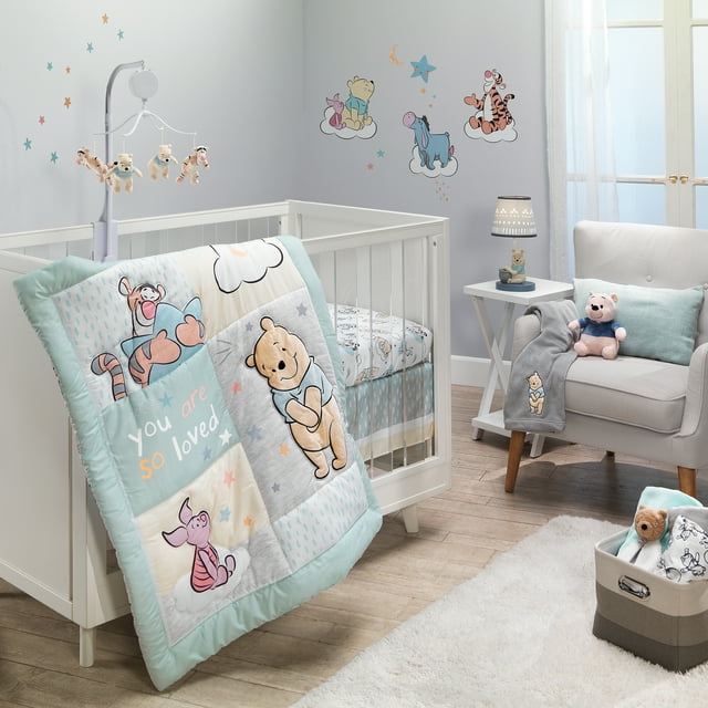 Lambs & Ivy Disney Baby Winnie the Pooh Hugs 3Piece Blue Nursery Crib