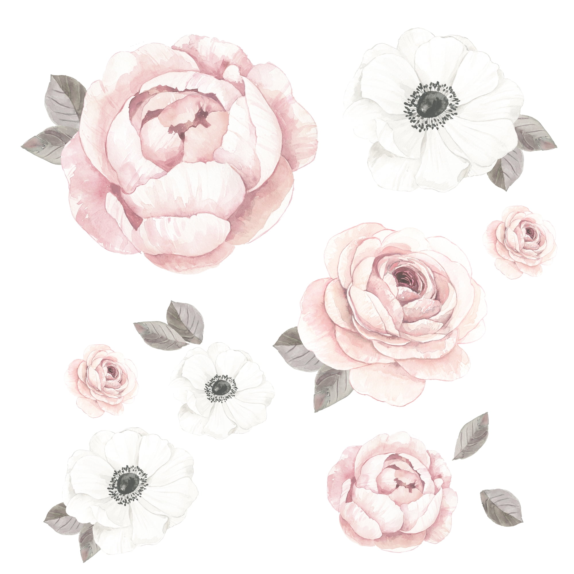 Large Pink and White Watercolor Floral Nursery Wall Decals