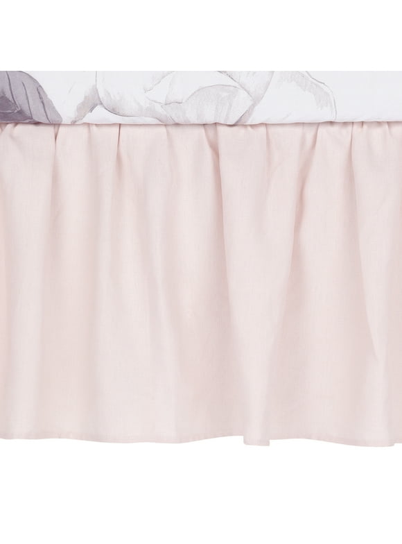 Lambs & Ivy Floral Garden Pink Linen Shirred Crib Skirt/Dust Ruffle