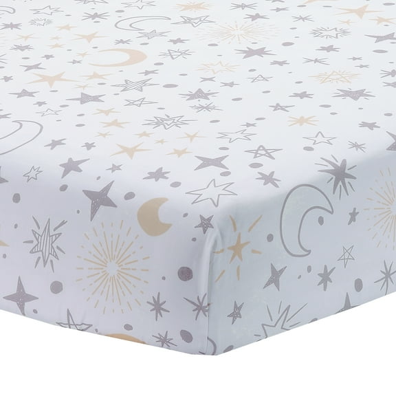 Lambs & Ivy Goodnight Moon 100% Cotton White Fitted Crib Sheet - Moon/Stars