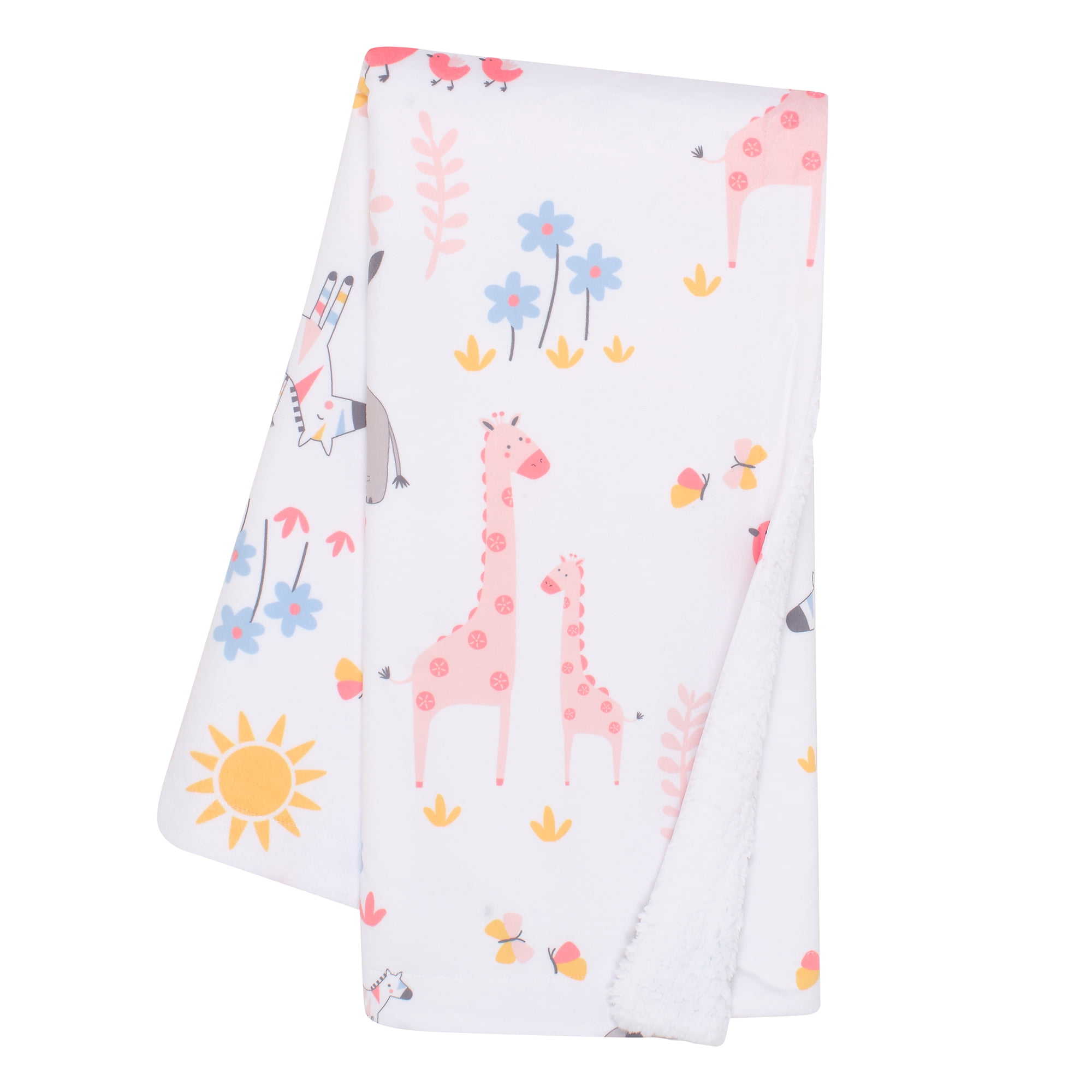 White Fleece Baby Blanket with Safari Animals, 30" x 40"