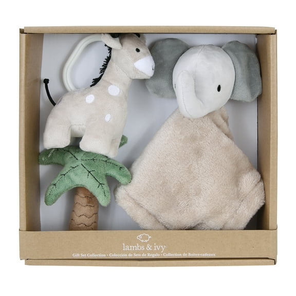 Lambs & Ivy Jungle 3-Piece Developmental Soft Plush Baby/Infant Toy Gift Set