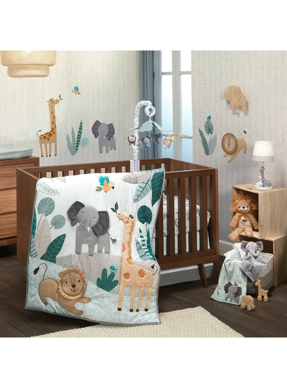 Lambs & Ivy Jungle Friends 5-Piece Safari Animals Gray Nursery Baby Crib Bedding Set