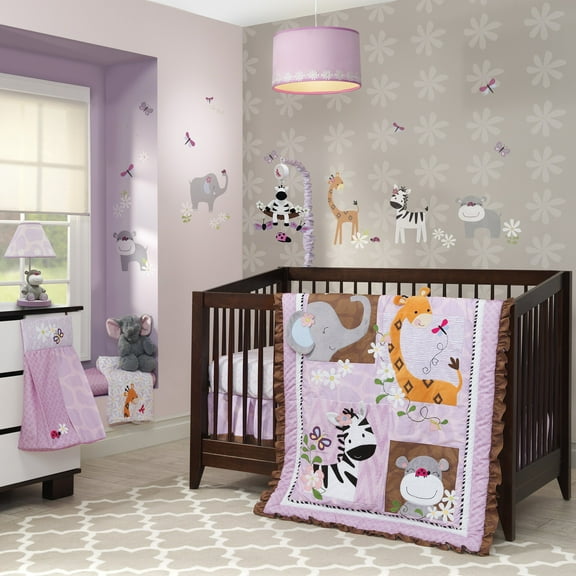 Lambs & Ivy Ladybug Jungle 4-Piece Crib Bedding Set - Brown, Purple, Animals