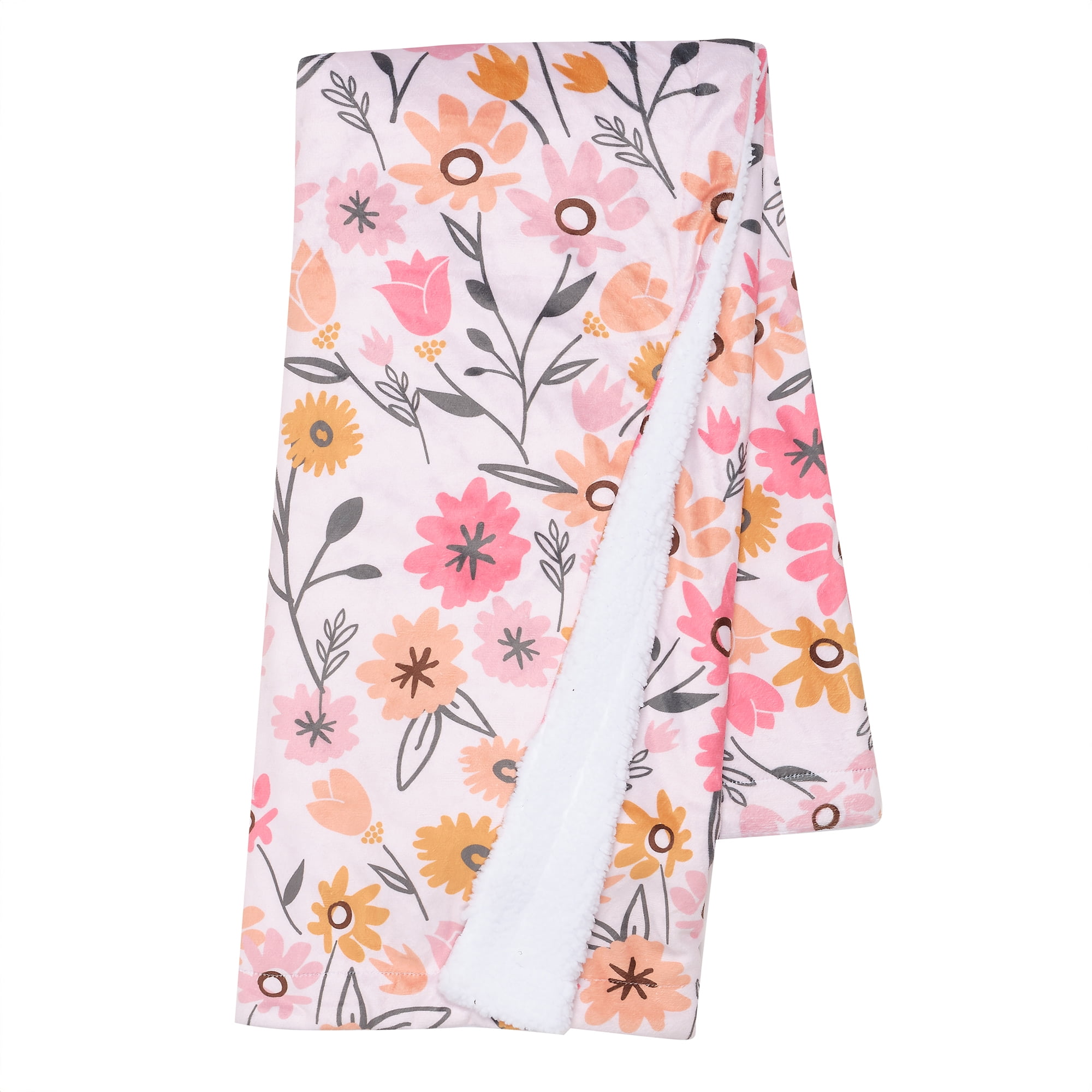 Luxurious Pink Floral Fleece Baby Blanket with Faux Shearling