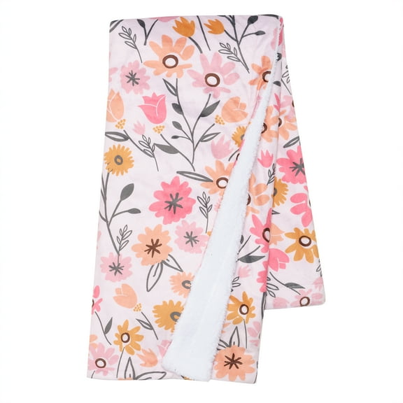 Lambs & Ivy Little Garden Soft Luxurious Pink Floral Warm Fleece Baby Blanket