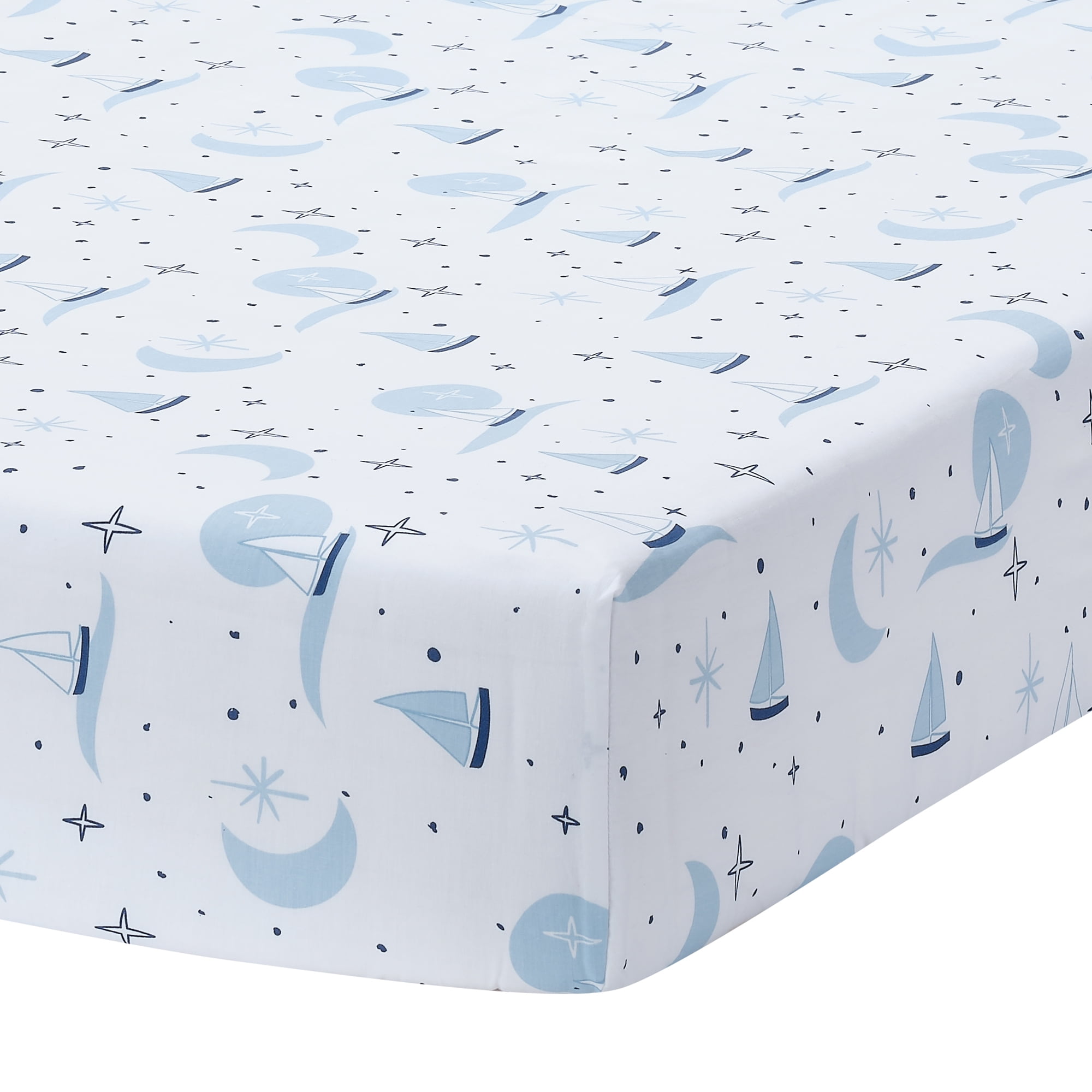 White Cotton Nautical Sailboat Fitted Crib/Toddler Sheet