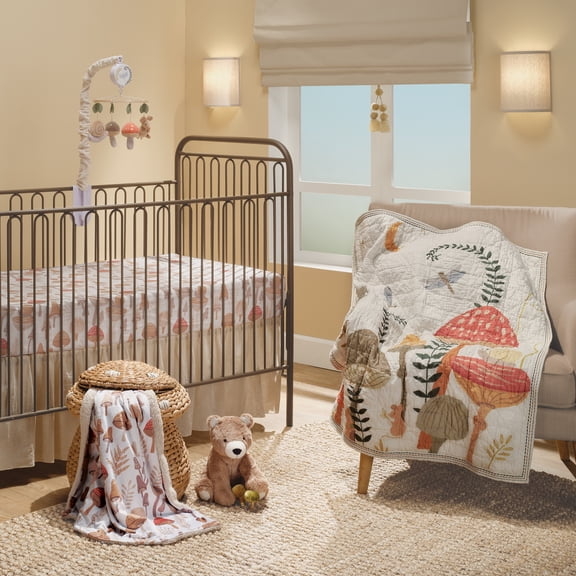 Lambs & Ivy Mushroom Meadow 3-Piece Organic Cotton Infant Baby Crib Bedding Set