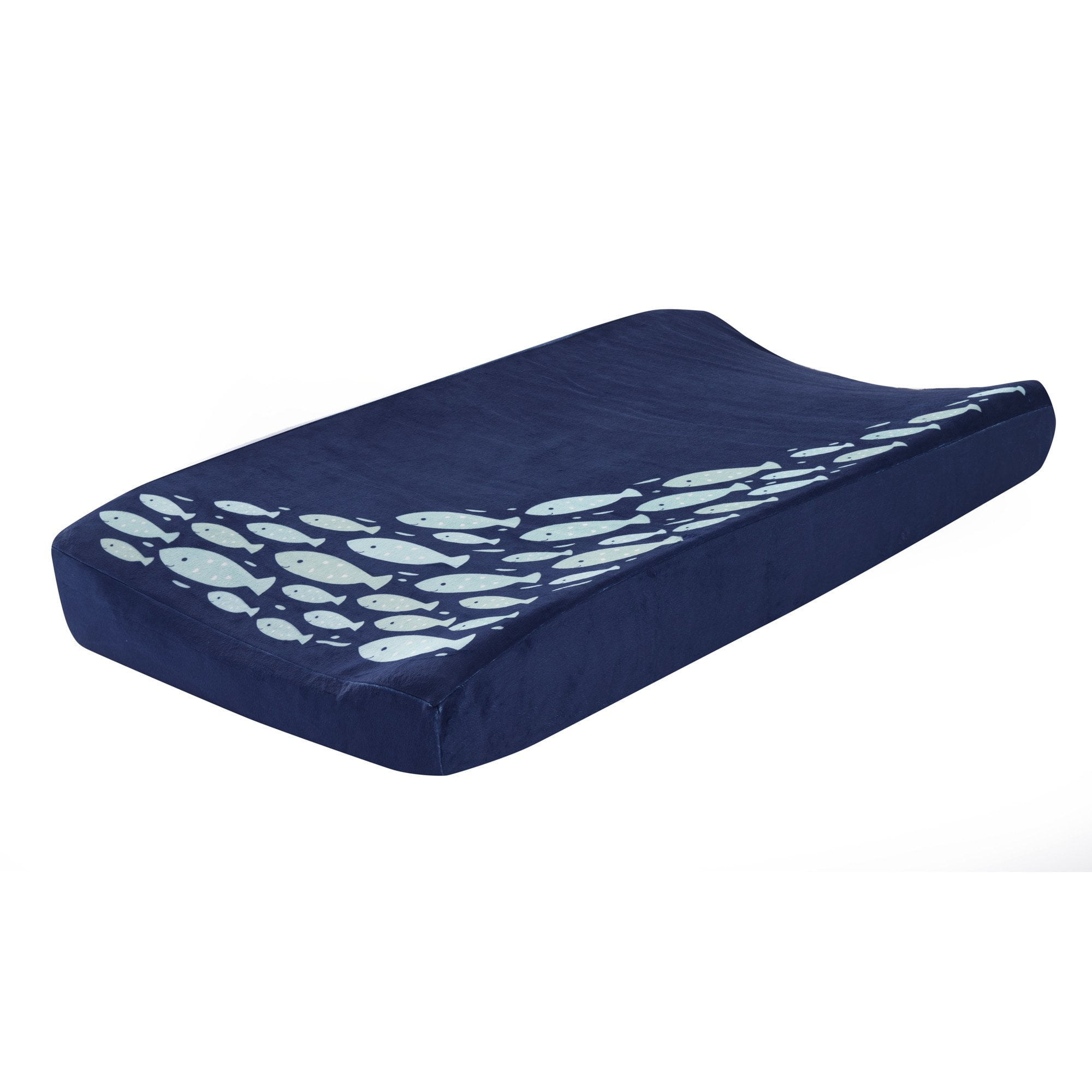 Deep Ocean Blue Polyester Changing Pad Cover with Fish Design