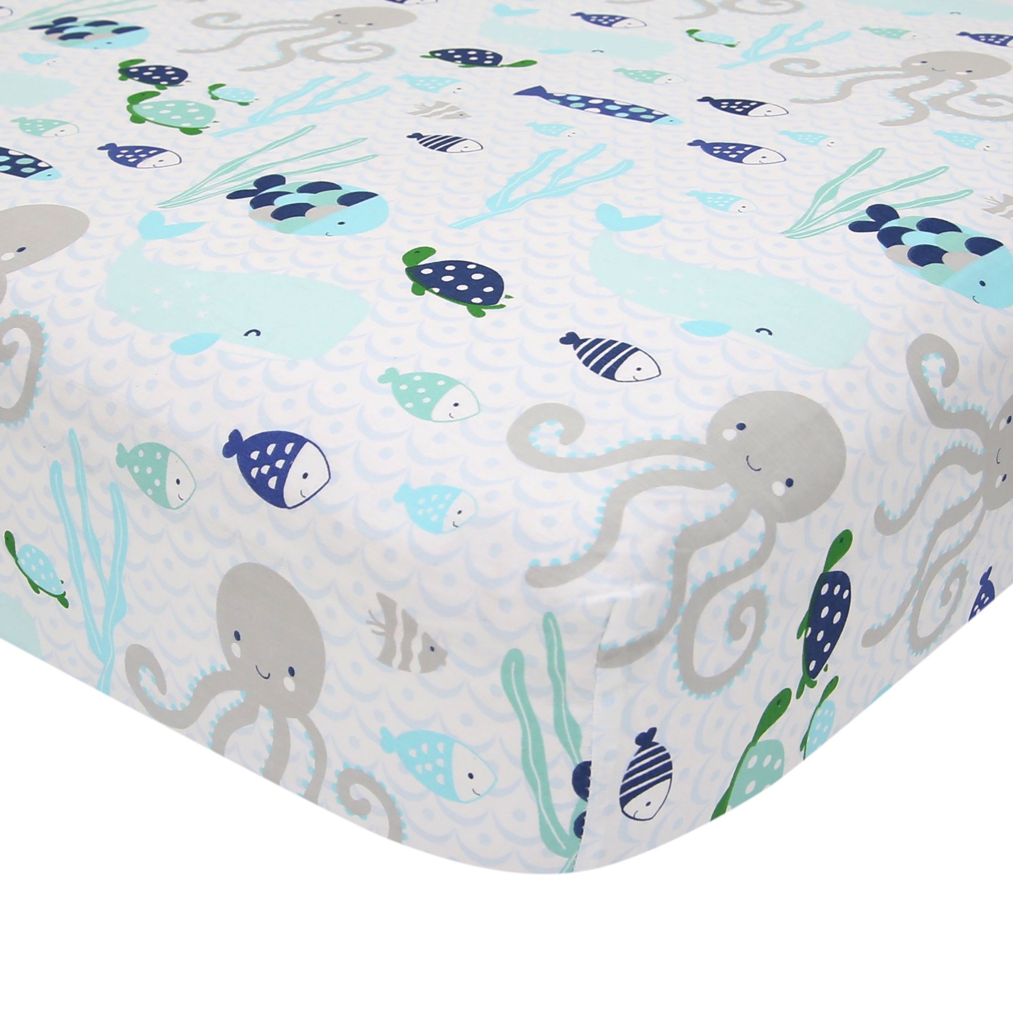 Bedtime Originals Ocean Mist Ocean Sea Animals Fitted Crib Sheet White